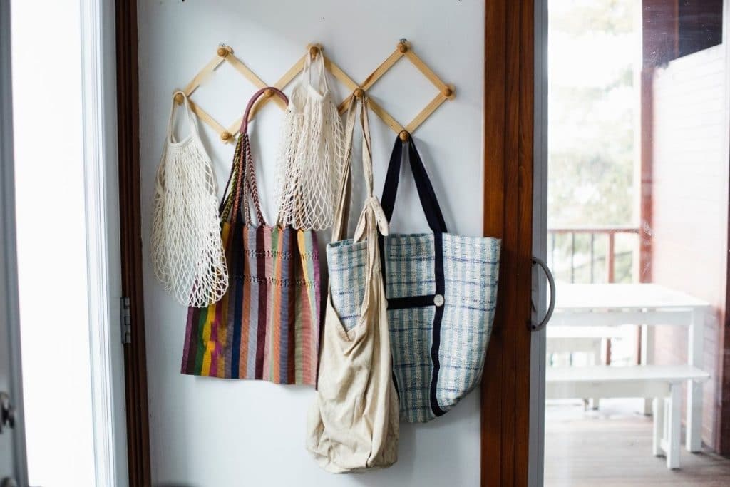 Wall hangings of multiple Reusable Produce bags